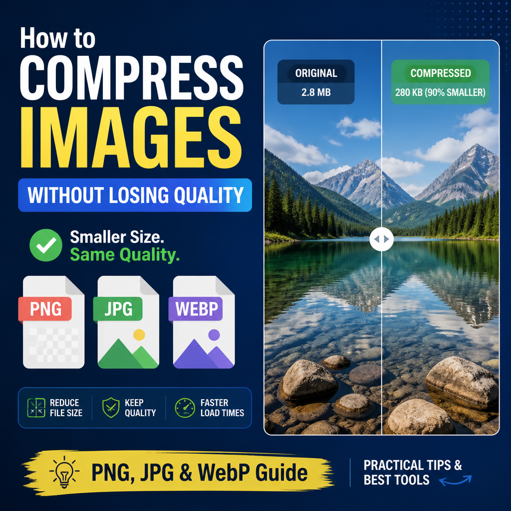 Illustration for article: How to Compress Images Without Losing Quality (PNG, JPG & WebP Guide)